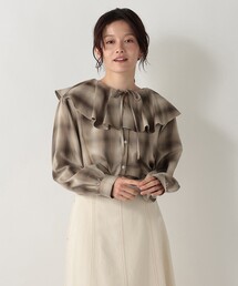 オンブレチェックフリルカラーブラウス