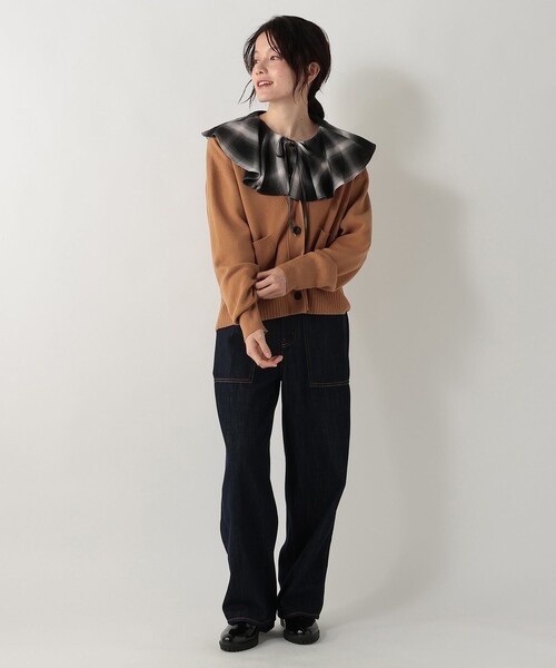 Afternoon Tea（アフタヌーンティー）の「オンブレチェックフリルカラーブラウス（シャツ/ブラウス・レディース・ライトベージュ/ブラック・MEDIUM）」の3枚目の写真