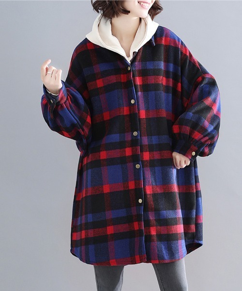 ONEP STAR（ワンピスター）の「チェック柄フランネルシャツジャケット（ブルゾン・レディース・オレンジ/グレー/ブルー・LARGE/X-LARGE）」の16枚目の写真