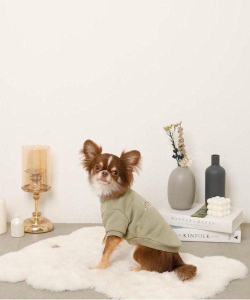 moncheri（モンシェリ）の「宇宙柄刺繍トップス（ペットウェア・レディース・カーキ/ネイビー・S/M/L/XL）」の4枚目の写真