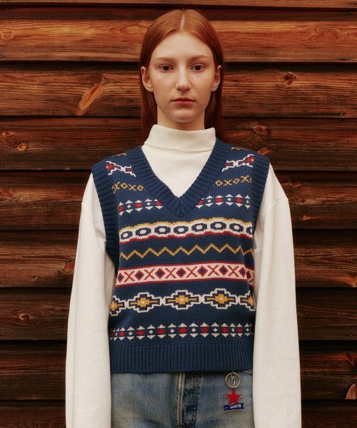 MAINBOOTH(メインブース)の「Ethnic Vest(NAVY)(ベスト・レディース・その他・2)」の1枚目の写真