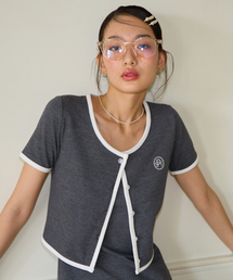 Crop Pique Cardigan_ Gray