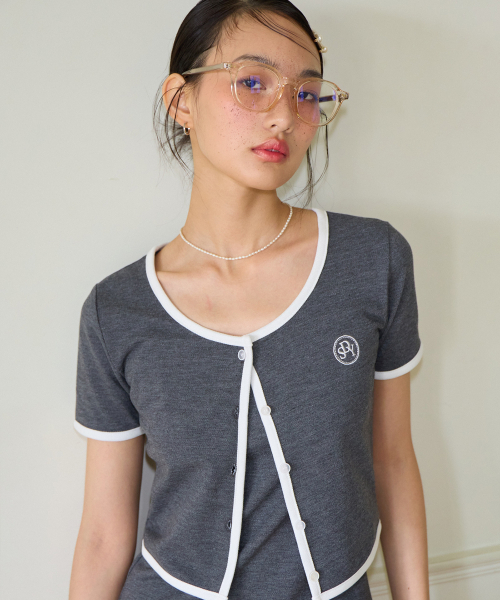 SALON DE YOHN(サロンドヨーン)の「Crop Pique Cardigan_ Gray(カーディガン/ボレロ・レディース・その他・MEDIUM/SMALL)」の2枚目の写真
