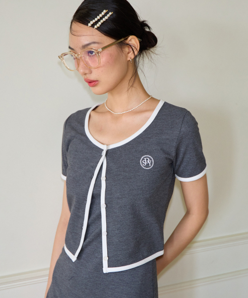 SALON DE YOHN(サロンドヨーン)の「Crop Pique Cardigan_ Gray(カーディガン/ボレロ・レディース・その他・MEDIUM/SMALL)」の3枚目の写真