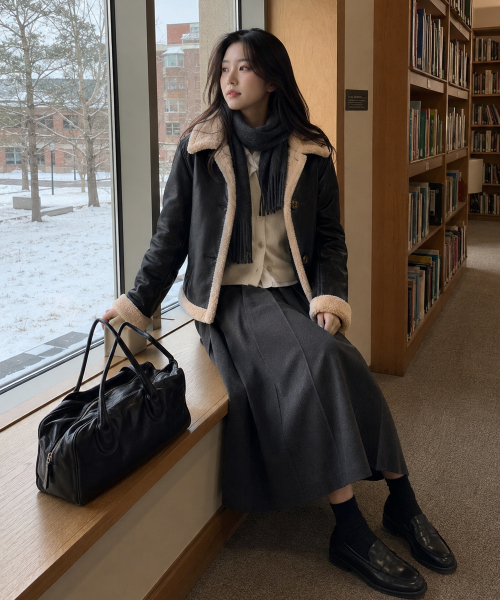 KOLEAT（コレット）の「WOMEN オーバーフィット マスタングフリースボタンジャケット Black_Beige [ボタンver.]（ムートンコート・レディース・ベージュ×ブラック・FREE）」の4枚目の写真