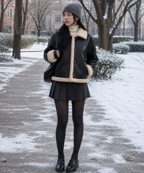 KOLEAT（コレット）の「WOMEN オーバーフィット マスタングフリースボタンジャケット Black_Beige [ボタンver.]（ムートンコート・レディース・ベージュ×ブラック・FREE）」の6枚目の写真