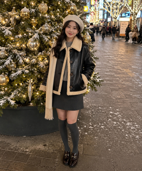 KOLEAT（コレット）の「WOMEN オーバーフィット マスタングフリースボタンジャケット Black_Beige [ボタンver.]（ムートンコート・レディース・ベージュ×ブラック・FREE）」の8枚目の写真
