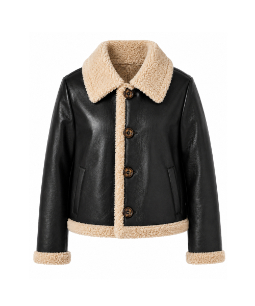 KOLEAT（コレット）の「WOMEN オーバーフィット マスタングフリースボタンジャケット Black_Beige [ボタンver.]（ムートンコート・レディース・ベージュ×ブラック・FREE）」の12枚目の写真