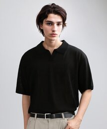 COLLAR HALF MESH-KNIT (BLACK)