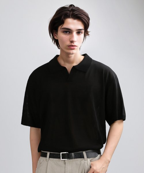 VERYVAIN(ベリベーン)の「COLLAR HALF MESH-KNIT (BLACK)(ニット/セーター・メンズ・その他・LARGE/MEDIUM)」の1枚目の写真