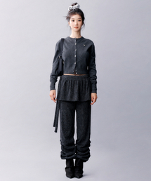 SHIRRING LAYERED SKIRT PANTS_CHARCOAL