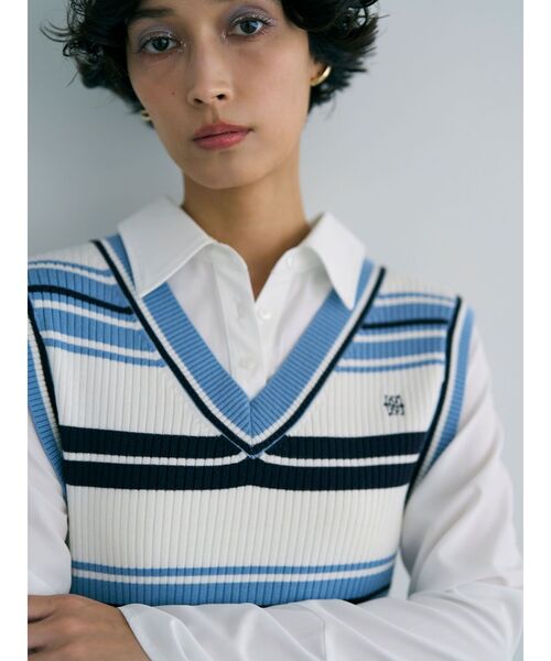 LAGUNAMOON（ラグナムーン）の「シャツレイヤードボーダーニットワンピース（ワンピース・レディース・ブルー/ベージュ/ブラウン・SMALL/MEDIUM）」の15枚目の写真