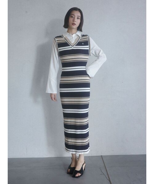 LAGUNAMOON（ラグナムーン）の「シャツレイヤードボーダーニットワンピース（ワンピース・レディース・ブルー/ベージュ/ブラウン・SMALL/MEDIUM）」の22枚目の写真