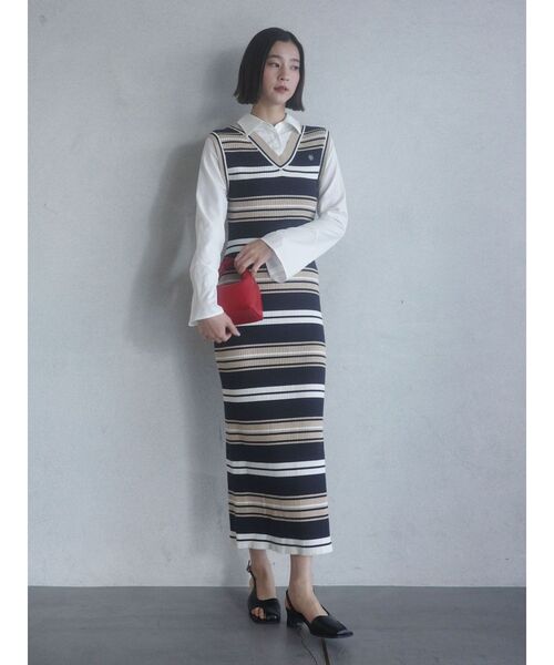 LAGUNAMOON(ラグナムーン)の「シャツレイヤードボーダーニットワンピース 【春服】【オフィスカジュアル】(ワンピース・レディース・ブルー/ベージュ/ブラウン・SMALL/MEDIUM)」の8枚目の写真