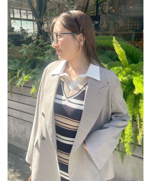 LAGUNAMOON(ラグナムーン)の「シャツレイヤードボーダーニットワンピース 【春服】【オフィスカジュアル】(ワンピース・レディース・ブルー/ベージュ/ブラウン・SMALL/MEDIUM)」の9枚目の写真