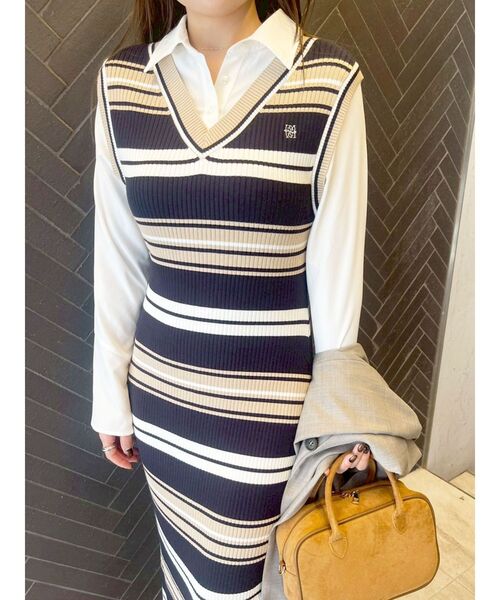 LAGUNAMOON(ラグナムーン)の「シャツレイヤードボーダーニットワンピース 【春服】【オフィスカジュアル】(ワンピース・レディース・ブルー/ベージュ/ブラウン・SMALL/MEDIUM)」の12枚目の写真