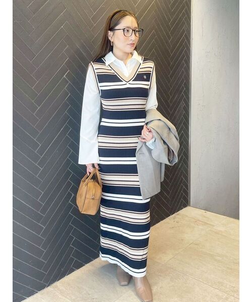 LAGUNAMOON(ラグナムーン)の「シャツレイヤードボーダーニットワンピース 【春服】【オフィスカジュアル】(ワンピース・レディース・ブルー/ベージュ/ブラウン・SMALL/MEDIUM)」の13枚目の写真