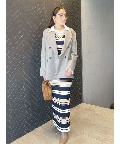 LAGUNAMOON(ラグナムーン)の「シャツレイヤードボーダーニットワンピース 【春服】【オフィスカジュアル】(ワンピース・レディース・ブルー/ベージュ/ブラウン・SMALL/MEDIUM)」の15枚目の写真