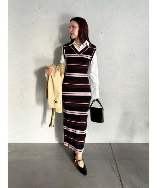 LAGUNAMOON(ラグナムーン)の「シャツレイヤードボーダーニットワンピース 【春服】【オフィスカジュアル】(ワンピース・レディース・ブルー/ベージュ/ブラウン・SMALL/MEDIUM)」の17枚目の写真