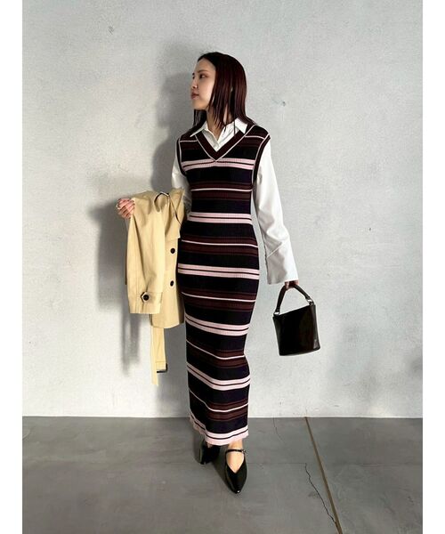 LAGUNAMOON(ラグナムーン)の「シャツレイヤードボーダーニットワンピース 【春服】【オフィスカジュアル】(ワンピース・レディース・ブルー/ベージュ/ブラウン・SMALL/MEDIUM)」の18枚目の写真