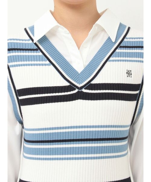 LAGUNAMOON（ラグナムーン）の「シャツレイヤードボーダーニットワンピース（ワンピース・レディース・ブルー/ベージュ/ブラウン・SMALL/MEDIUM）」の6枚目の写真