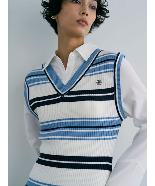 LAGUNAMOON(ラグナムーン)の「シャツレイヤードボーダーニットワンピース 【春服】【オフィスカジュアル】(ワンピース・レディース・ブルー/ベージュ/ブラウン・SMALL/MEDIUM)」の4枚目の写真