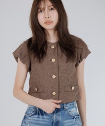 SENEE(�Z�j�[)��tweed balloon sleeve jacket�i�c�C�[�h�o���[���X���[�u�W���P�b�g�j(�m�[�J���[�W���P�b�g)