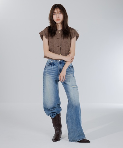 SENEE（セニー）の「tweed balloon sleeve jacket（ツイードバルーンスリーブジャケット）（ノーカラージャケット・レディース・ブラウン/ブラック・MEDIUM/SMALL）」の19枚目の写真