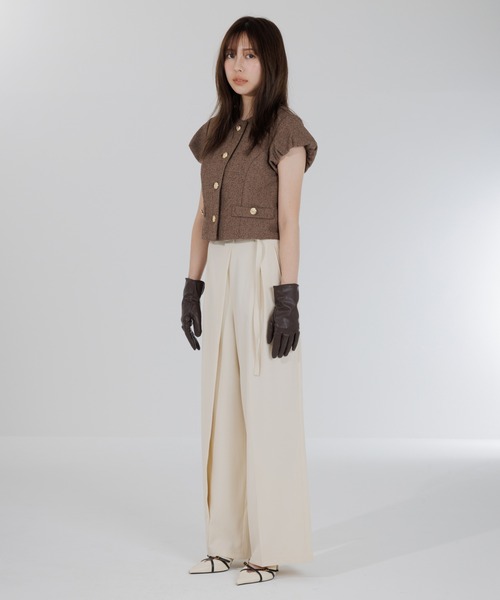 SENEE（セニー）の「tweed balloon sleeve jacket（ツイードバルーンスリーブジャケット）（ノーカラージャケット・レディース・ブラウン/ブラック・MEDIUM/SMALL）」の21枚目の写真