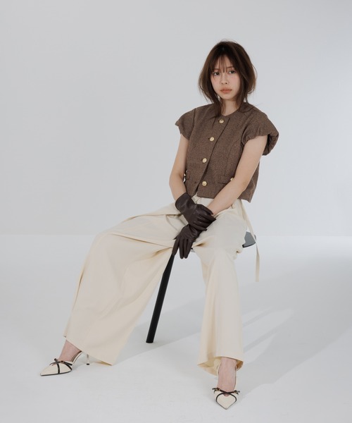 SENEE（セニー）の「tweed balloon sleeve jacket（ツイードバルーンスリーブジャケット）（ノーカラージャケット・レディース・ブラウン/ブラック・MEDIUM/SMALL）」の22枚目の写真