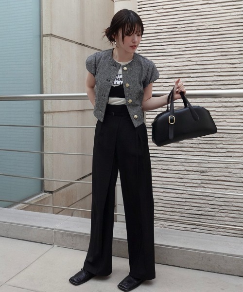 SENEE（セニー）の「tweed balloon sleeve jacket（ツイードバルーンスリーブジャケット）（ノーカラージャケット・レディース・ブラウン/ブラック・MEDIUM/SMALL）」の10枚目の写真