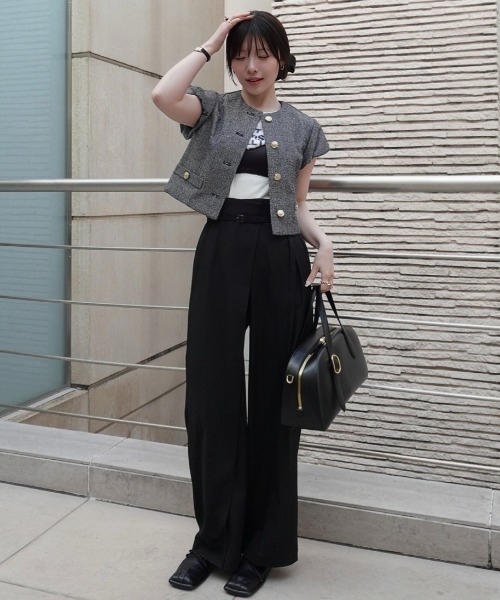 SENEE（セニー）の「tweed balloon sleeve jacket（ツイードバルーンスリーブジャケット）（ノーカラージャケット・レディース・ブラウン/ブラック・MEDIUM/SMALL）」の11枚目の写真