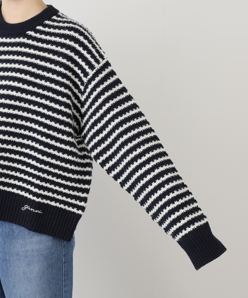 GANNI（ガニー）の「【GANNI/ガニーCotton Wool Stripe Sweater：ニット（ニット/セーター・レディース・ネイビー・SMALL）」の4枚目の写真