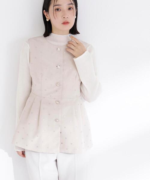 NATURAL BEAUTY BASIC(ナチュラルビューティーベーシック)の「◇ドットペプラムジレ(その他アウター・レディース・ブラック/ベージュ・SMALL/MEDIUM)」の3枚目の写真