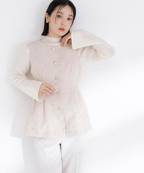 NATURAL BEAUTY BASIC(ナチュラルビューティーベーシック)の「◇ドットペプラムジレ(その他アウター・レディース・ブラック/ベージュ・SMALL/MEDIUM)」の2枚目の写真