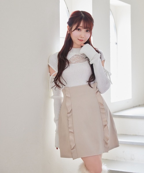 Rose Muse（ロゼミューズ）の「Switching raffle tight skirt（スカート・レディース・ブラック/ベージュ・SMALL/MEDIUM）」の2枚目の写真