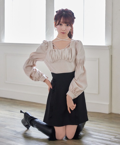 Rose Muse（ロゼミューズ）の「Switching raffle tight skirt（スカート・レディース・ブラック/ベージュ・SMALL/MEDIUM）」の7枚目の写真