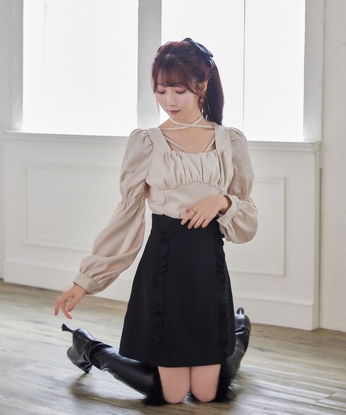 Rose Muse（ロゼミューズ）の「Switching raffle tight skirt（スカート・レディース・ブラック/ベージュ・SMALL/MEDIUM）」の8枚目の写真