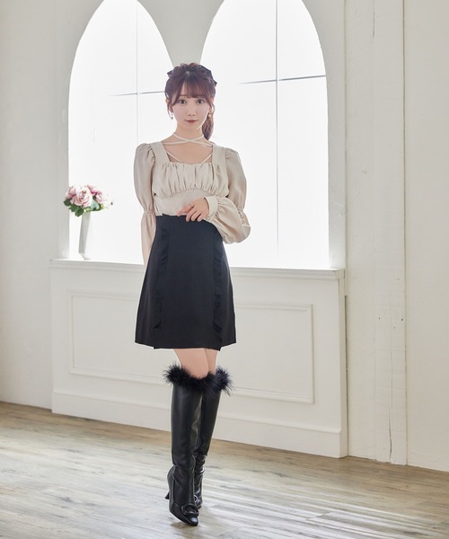 Rose Muse（ロゼミューズ）の「Switching raffle tight skirt（スカート・レディース・ブラック/ベージュ・SMALL/MEDIUM）」の9枚目の写真