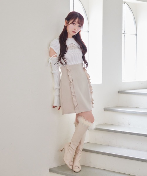 Rose Muse（ロゼミューズ）の「Switching raffle tight skirt（スカート・レディース・ブラック/ベージュ・SMALL/MEDIUM）」の4枚目の写真