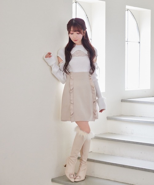 Rose Muse（ロゼミューズ）の「Switching raffle tight skirt（スカート・レディース・ブラック/ベージュ・SMALL/MEDIUM）」の5枚目の写真