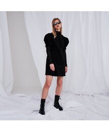 PUFF CORDUROY MINI DRESS BLACK