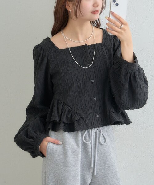 mystic（ミスティック）の「ジャガード裾フリルブラウス（シャツ/ブラウス・レディース・イエロー/ブラック/オフホワイト・FREE）」の3枚目の写真