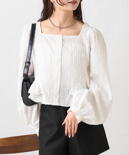 mystic（ミスティック）の「ジャガード裾フリルブラウス（シャツ/ブラウス・レディース・イエロー/ブラック/オフホワイト・FREE）」の9枚目の写真