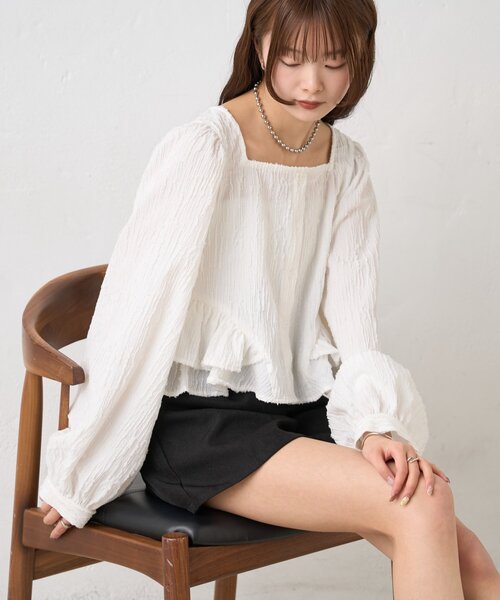 mystic（ミスティック）の「ジャガード裾フリルブラウス（シャツ/ブラウス・レディース・イエロー/ブラック/オフホワイト・FREE）」の10枚目の写真