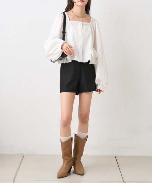 mystic（ミスティック）の「ジャガード裾フリルブラウス（シャツ/ブラウス・レディース・イエロー/ブラック/オフホワイト・FREE）」の11枚目の写真