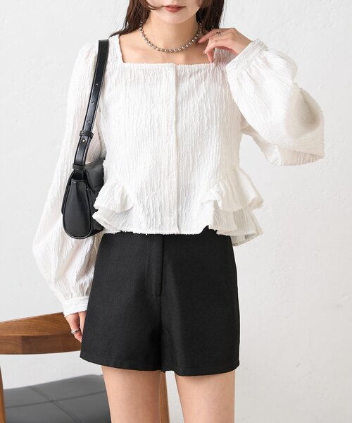 mystic（ミスティック）の「ジャガード裾フリルブラウス（シャツ/ブラウス・レディース・イエロー/ブラック/オフホワイト・FREE）」の14枚目の写真