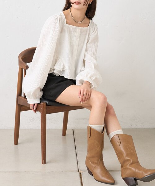 mystic（ミスティック）の「ジャガード裾フリルブラウス（シャツ/ブラウス・レディース・イエロー/ブラック/オフホワイト・FREE）」の17枚目の写真