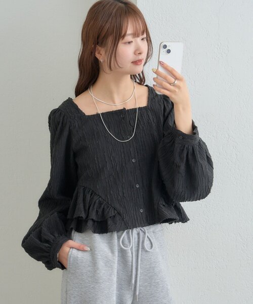 mystic（ミスティック）の「ジャガード裾フリルブラウス（シャツ/ブラウス・レディース・イエロー/ブラック/オフホワイト・FREE）」の20枚目の写真