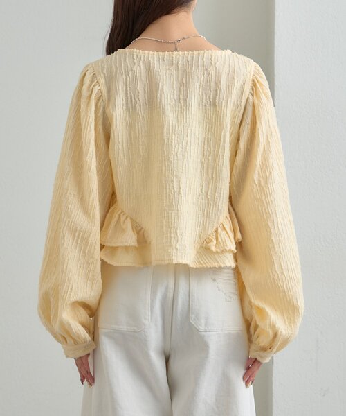 mystic（ミスティック）の「ジャガード裾フリルブラウス（シャツ/ブラウス・レディース・イエロー/ブラック/オフホワイト・FREE）」の4枚目の写真